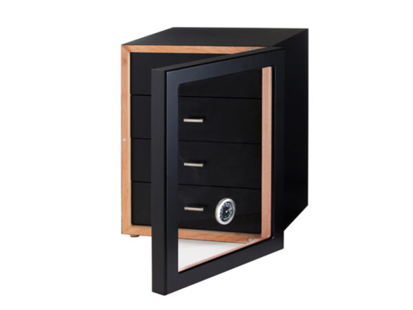 Humidor szekrény 80 szivar részére, 4 fókkal, külső higrométer, üveg ajtós - fekete, Angelo - Image 3