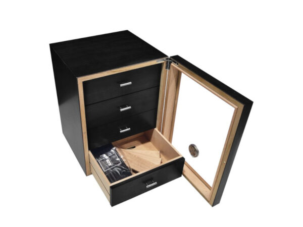Humidor szekrény 80 szivar részére, 4 fókkal, külső higrométer, üveg ajtós - fekete, Angelo - Image 2