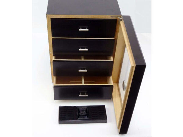 Humidor szekrény 80 szivar részére, 4 fókkal, külső higrométer, üveg ajtós - fekete, Angelo - Image 4