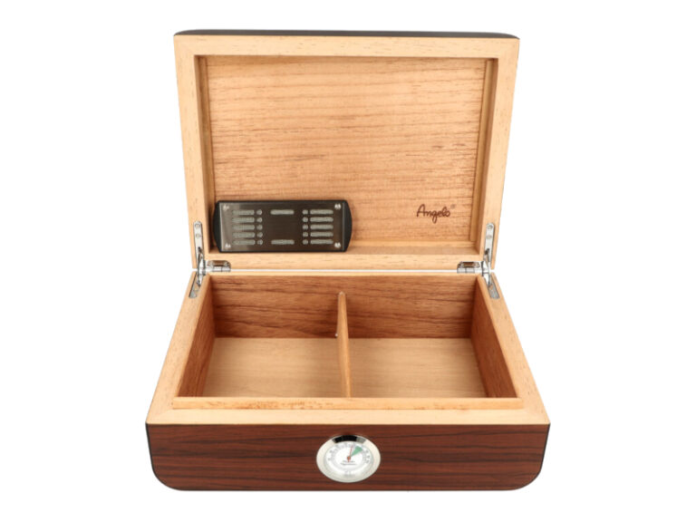 Humidor 50 szál szivar részére, cédrusfa szivar tároló doboz, párásítóval, külső hygrométerrel, barna, ovál - Angelo - Image 2