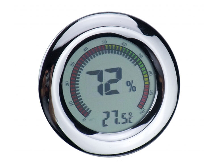 Szivar tartó dobozba digitális thermo-hygrométer - páratartalom és hőmérséklet mérő, kerek, Angelo (6cm)