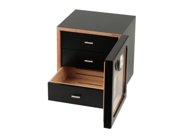 Humidor 80 szivar részére, matt fekete szivar tartó szekrény, hygrometer, üveg ajtó - Passatore - Image 2