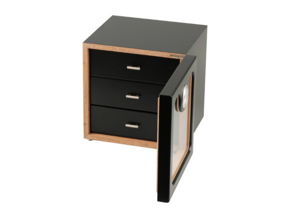 Humidor 80 szivar részére, matt fekete szivar tartó szekrény, hygrometer, üveg ajtó - Passatore - Image 3