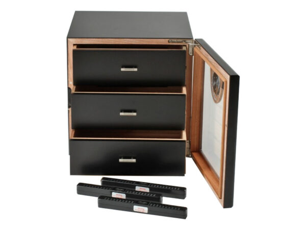 Humidor 80 szivar részére, matt fekete szivar tartó szekrény, hygrometer, üveg ajtó - Passatore - Image 4