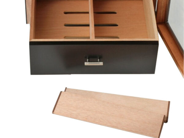 Humidor 80 szivar részére, matt fekete szivar tartó szekrény, hygrometer, üveg ajtó - Passatore - Image 5