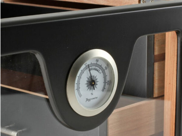 Humidor 80 szivar részére, matt fekete szivar tartó szekrény, hygrometer, üveg ajtó - Passatore - Image 6