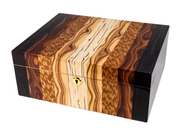 Humidor 50 szál szivar részére, lakkozott spanyol cédrusfa szivartartó doboz, kulccsal zárható, párásító, hygrometer - Passatore