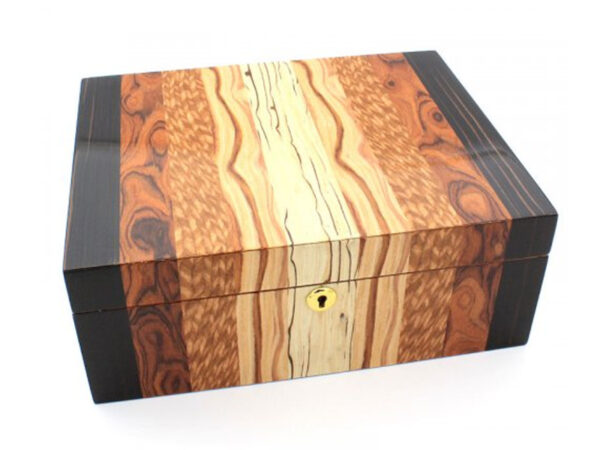 Humidor 50 szál szivar részére, lakkozott spanyol cédrusfa szivartartó doboz, kulccsal zárható, párásító, hygrometer - Passatore - Image 3