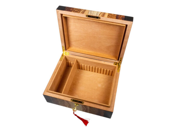 Humidor 50 szál szivar részére, lakkozott spanyol cédrusfa szivartartó doboz, kulccsal zárható, párásító, hygrometer - Passatore - Image 4
