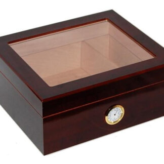 Humidor 40 szál szivar részére, bordó színű, cédrusfa, üveg tetővel, párásító és külső hygrometer - nagyon szép!