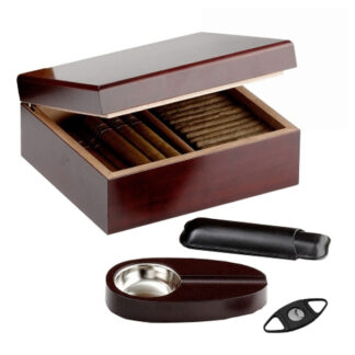 Humidor 40 szál szivar részére, matt cseresznye színű szivar tároló doboz + AJÁNDÉK szett!