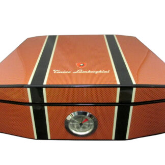 Humidor 50 szivar részére, cédrusfa szivar doboz, párásítóval, külső hygrométerrel - Lamborghini Carbon-orange