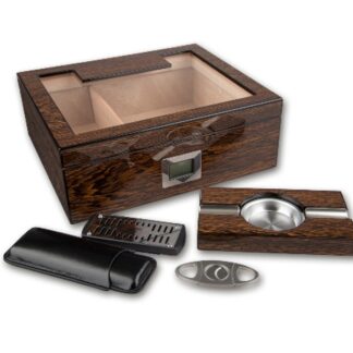 Humidor 50 szál szivarnak, üvegtetős, barna + AJÁNDÉK szett!