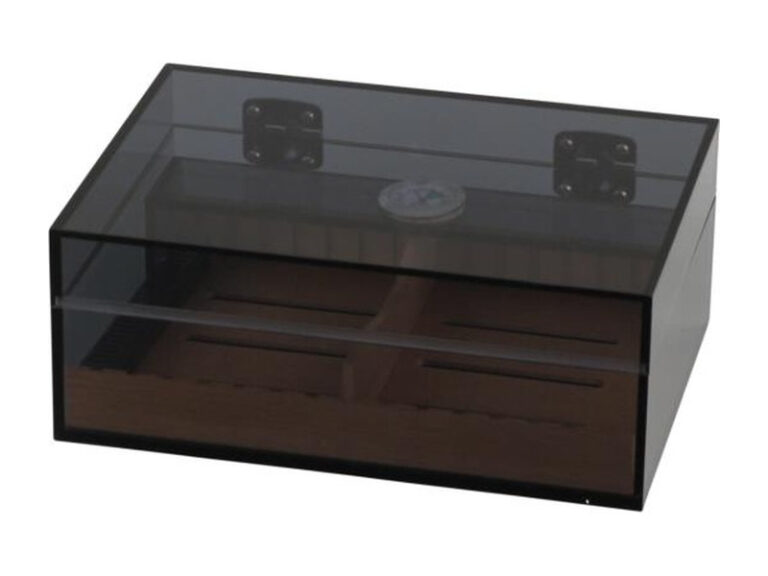 Humidor 30 szál szivar részére, szivar tároló doboz cédrusfa betéttel - barna akryl