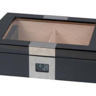 Humidor 50 szivar részére, carbon hatású, cedrusfa szivar doboz, üvegtetővel, digitális hygrometerrel - Passatore