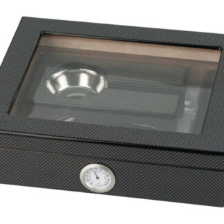 Humidor 20 szál szivar részére, cédrusfa szivar doboz, üvegtető, párásítóval, hygrométerrel - carbon