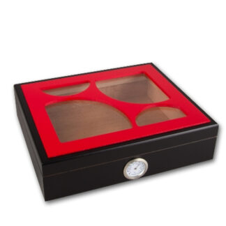 Humidor 30 szál szivar részére, cédrusfa szivar doboz, üvegtető, párásítóval, hygrométerrel - fekete
