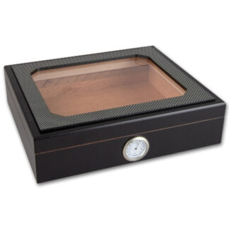 Humidor 30 szál szivar részére, cédrusfa szivar doboz, üvegtető, párásítóval, hygrométerrel - Carbon