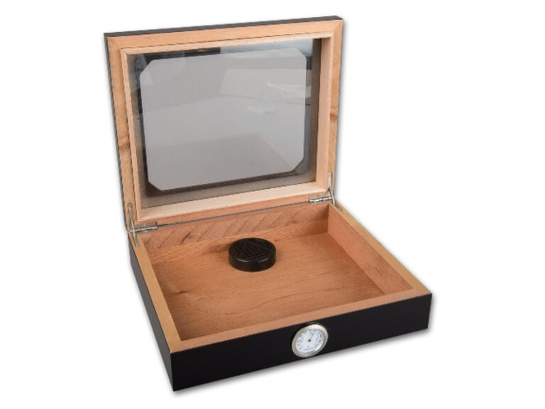 Humidor 30 szál szivar részére, cédrusfa szivar doboz, üvegtető, párásítóval, hygrométerrel - Carbon - Image 2