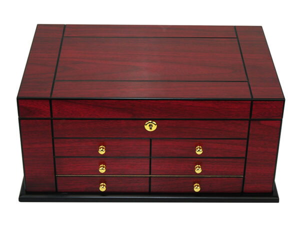 Humidor 80 szál szivar részére, spanyol cédrusfa szivartartó doboz, kulccsal zárható, párásító, hygrometer - Cherry - Image 5