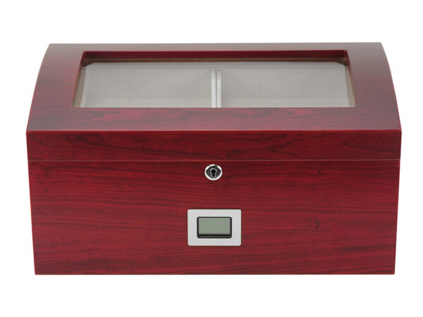 Gasztro humidor 80 szál szivar részére, üvegtetős spanyol cédrusfa szivartartó doboz, kulccsal zárható, párásító, hygrometer - Cherry - Image 4