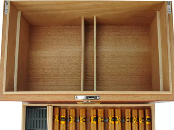 Gasztro humidor 80 szál szivar részére, üvegtetős spanyol cédrusfa szivartartó doboz, kulccsal zárható, párásító, hygrometer - Cherry - Image 7