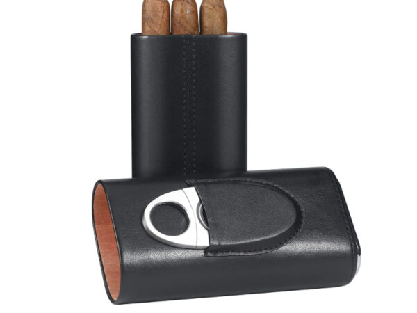 Szivartok 3 szivar részére - fekete/cédrus, Robusto (16x8x3cm) + Szivarvágó, Achenty! - Image 4