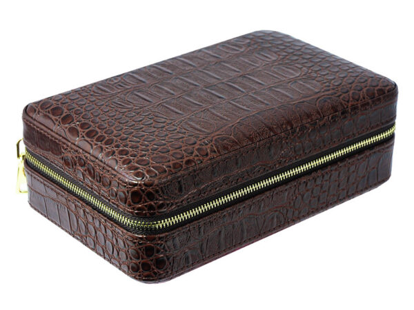 Utazó humidor 4 szál szivarhoz - bőr cédrusfa szivartartó doboz, krokodil (20x13cm) - Image 3