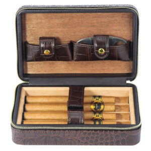 Utazó humidor 4 szál szivarhoz - bőr cédrusfa szivartartó doboz, krokodil (20x13cm)