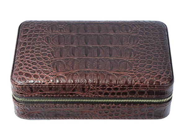 Utazó humidor 4 szál szivarhoz - bőr cédrusfa szivartartó doboz, krokodil (20x13cm) - Image 5