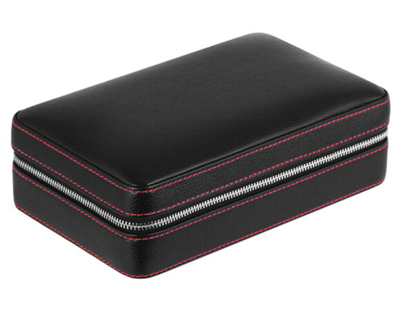 Utazó humidor 4 szál szivarhoz - cédrusfa szivartartó doboz, fekete bőr (20x13cm) - Achenty! - Image 2
