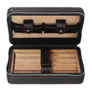 Utazó humidor 4 szál szivarhoz - cédrusfa szivartartó doboz, fekete bőr (20x13cm) - Achenty!