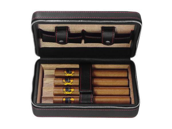 Utazó humidor 4 szál szivarhoz - cédrusfa szivartartó doboz, fekete bőr (20x13cm) - Achenty! - Image 5