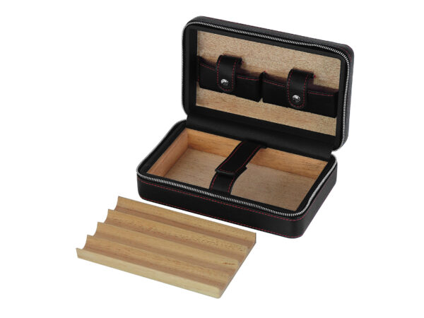 Utazó humidor 4 szál szivarhoz - cédrusfa szivartartó doboz, fekete bőr (20x13cm) - Achenty! - Image 3