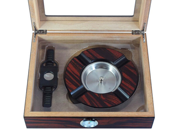 Achenty! Humidor 30 szivar részére, spanyol cédrusfa, üvegtetővel, párásító, hygrométer, Makassar + AJÁNDÉK szett - Image 4