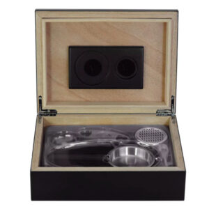 Achenty! Humidor 30 szál szivar részére, fekete cédrusfa szivar tároló doboz, párásító, hygrométer + AJÁNDÉK szett!