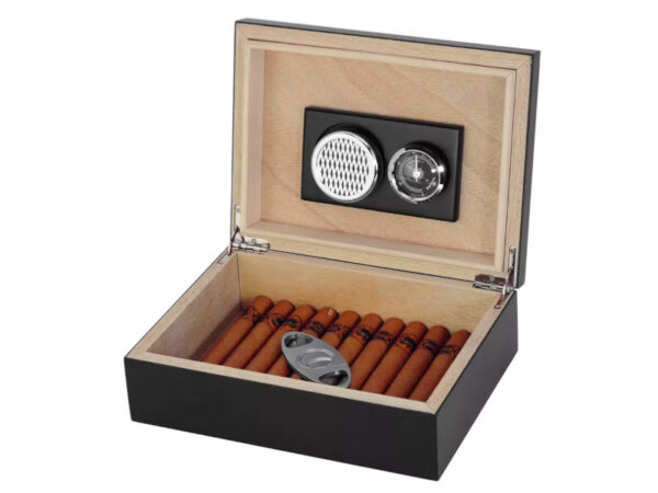 Achenty! Humidor 30 szál szivar részére, fekete cédrusfa szivar tároló doboz, párásító, hygrométer + AJÁNDÉK szett! - Image 6
