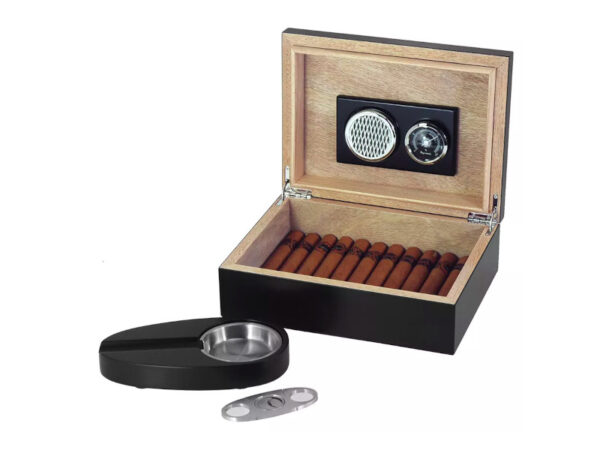 Achenty! Humidor 30 szál szivar részére, fekete cédrusfa szivar tároló doboz, párásító, hygrométer + AJÁNDÉK szett! - Image 4
