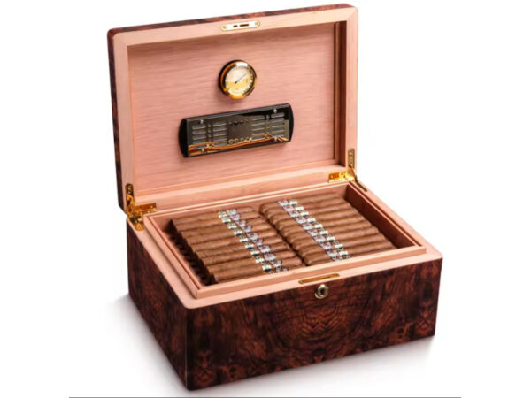 Luxus Humidor 60-80 szál szivar részére, Habana spanyol cédrusfa szivar doboz, párásítóval, hygrométerrel - Image 4