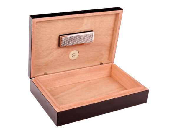 Utazó humidor - cédrusfa szivartartó doboz, párásítóval és külső hygrométerrel, sötétbarna (26x17cm) - Image 2