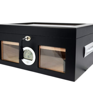Gasztrohumidor 100 szál szivar részére, üveges szivar doboz, spanyol cédrusfa, párásító, digitális hygrométer - fekete, Achenty!
