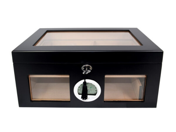 Gasztrohumidor 100 szál szivar részére, üveges szivar doboz, spanyol cédrusfa, párásító, digitális hygrométer - fekete, Achenty! - Image 3