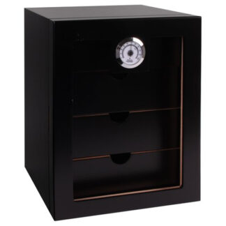 Humidor szekrény 80 szivar részére, 4 fiókkal, külső hygrometer, üveg ajtó - fekete