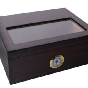 Humidor 40 szál szivar részére, spanyol cédrusfa, üveg tetős, párásító, hygrometer - Ébenfa, Achenty!