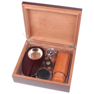 Humidor 30 szál szivar részére, cédrusfa szivar tároló doboz, párásítóval, hygrométerrel - cseresznye + AJÁNDÉK szett!