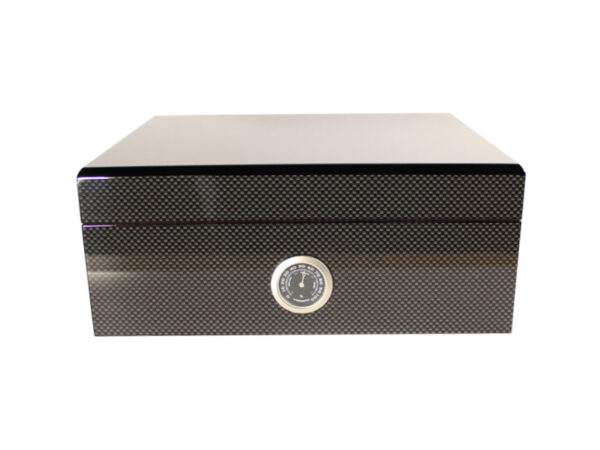 Humidor 30 szál szivar részére, spanyol cédrusfa szivartartó doboz, párásító és külső hygrometer - Carbon bevonattal - Image 3