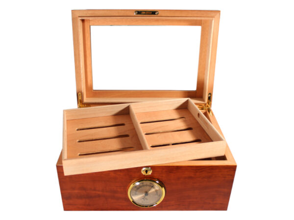 Achenty! Gasztro humidor 80 szál szivarnak, üvegtetős szivartartó doboz, spanyol cédrusfa, párásító és hygrométer - barna - Image 2