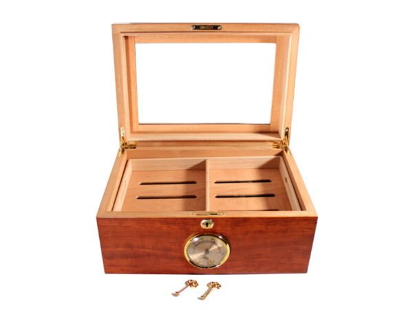 Achenty! Gasztro humidor 80 szál szivarnak, üvegtetős szivartartó doboz, spanyol cédrusfa, párásító és hygrométer - barna - Image 3