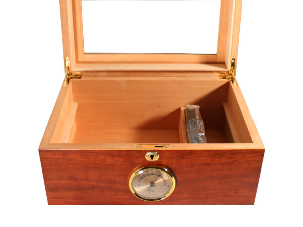 Achenty! Gasztro humidor 80 szál szivarnak, üvegtetős szivartartó doboz, spanyol cédrusfa, párásító és hygrométer - barna - Image 4