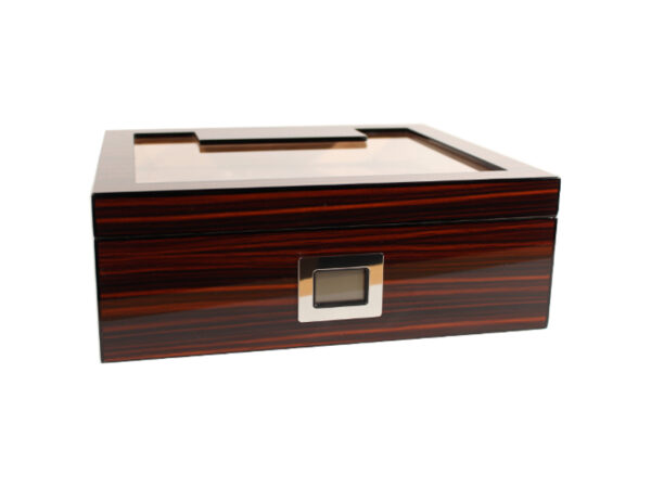 Humidor 50 szál szivar részére, spanyol cédrusfa szivar tároló doboz, párásító, hygrométer, barna-fekete, üvegtetős + AJÁNDÉK szett - Image 9